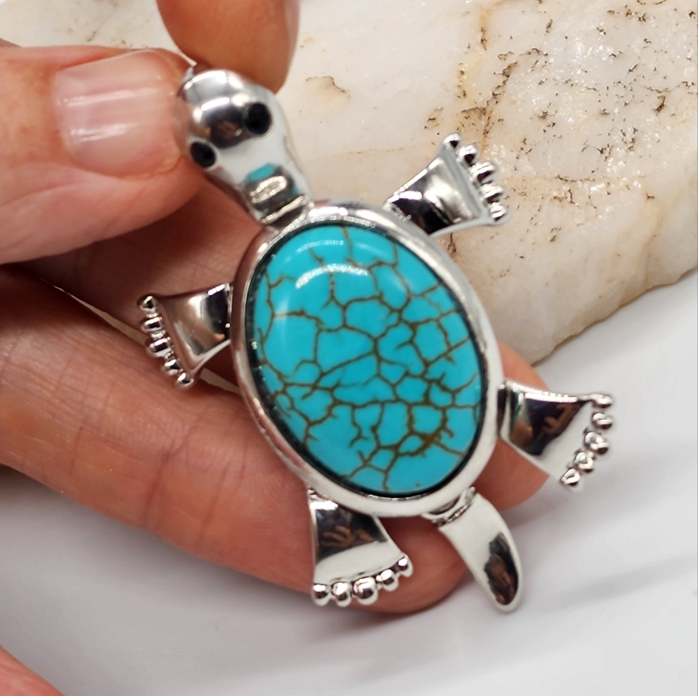 ❤️ Animal Unique Jewelry Large Turtle Jewelry Turquoise Silver Pendant Boho